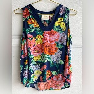 Anthropologie Maeve Melange Sleeveless Pullover TankTop Blue Floral Size 4